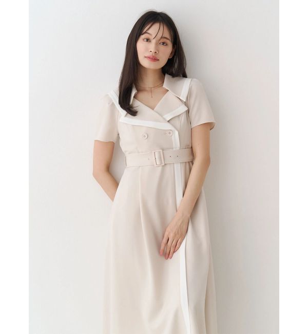 MERCURYDUO「バイカラーハーフスリーブトレンチフレアワンピース」|ワンピース|