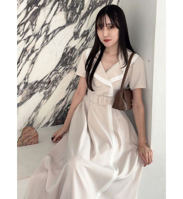 MERCURYDUO「バイカラーハーフスリーブトレンチフレアワンピース」|ワンピース|