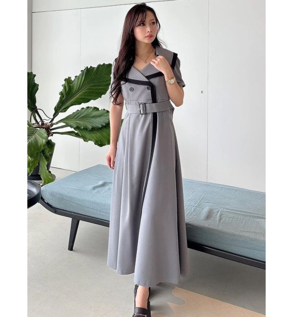 MERCURYDUO「バイカラーハーフスリーブトレンチフレアワンピース」|ワンピース|