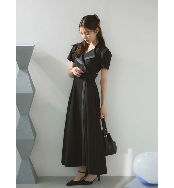 MERCURYDUO「バイカラーハーフスリーブトレンチフレアワンピース」|ワンピース|