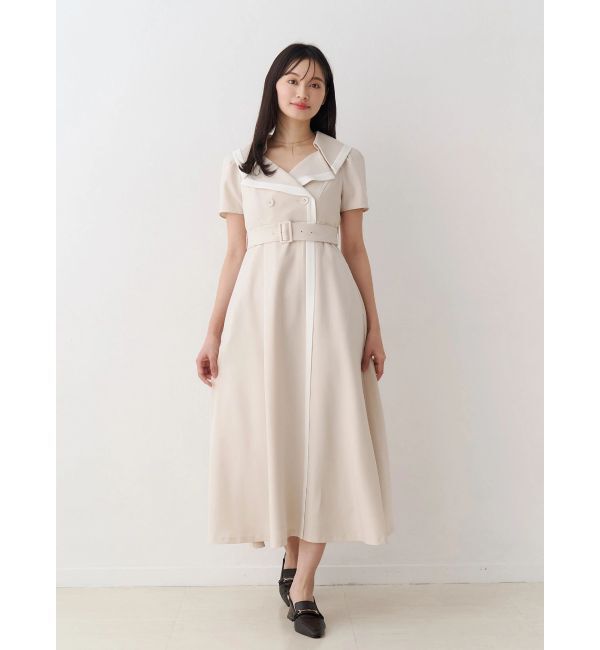 MERCURYDUO「バイカラーハーフスリーブトレンチフレアワンピース」|ワンピース|