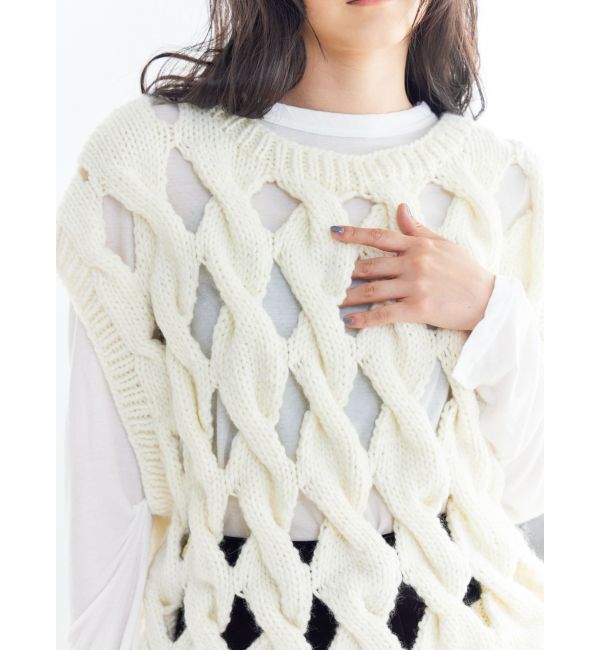 Ungrid「透かし編みデザインハンドニットベスト」|ニット・セーター|