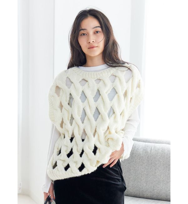 Ungrid「透かし編みデザインハンドニットベスト」|ニット・セーター|