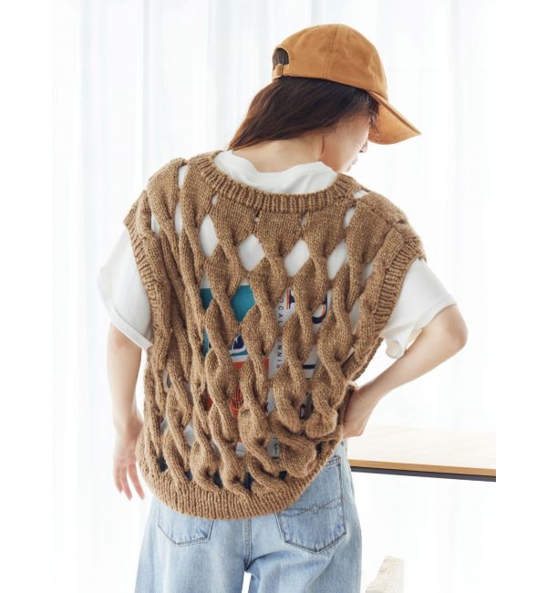Ungrid「透かし編みデザインハンドニットベスト」|ニット・セーター|
