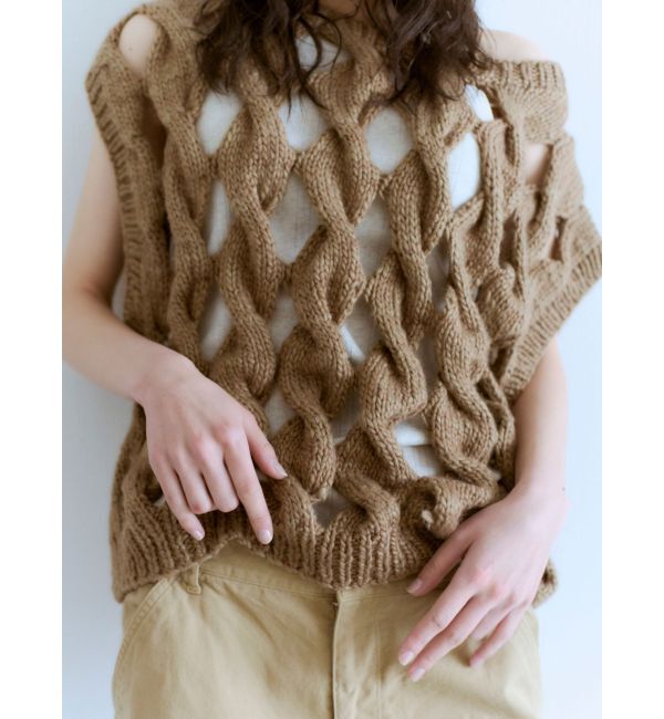 Ungrid「透かし編みデザインハンドニットベスト」|ニット・セーター|