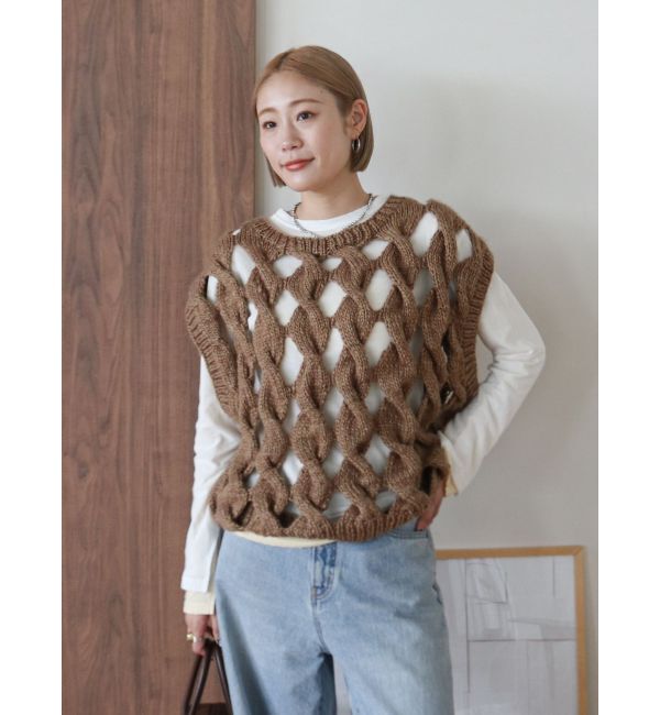 Ungrid「透かし編みデザインハンドニットベスト」|ニット・セーター|