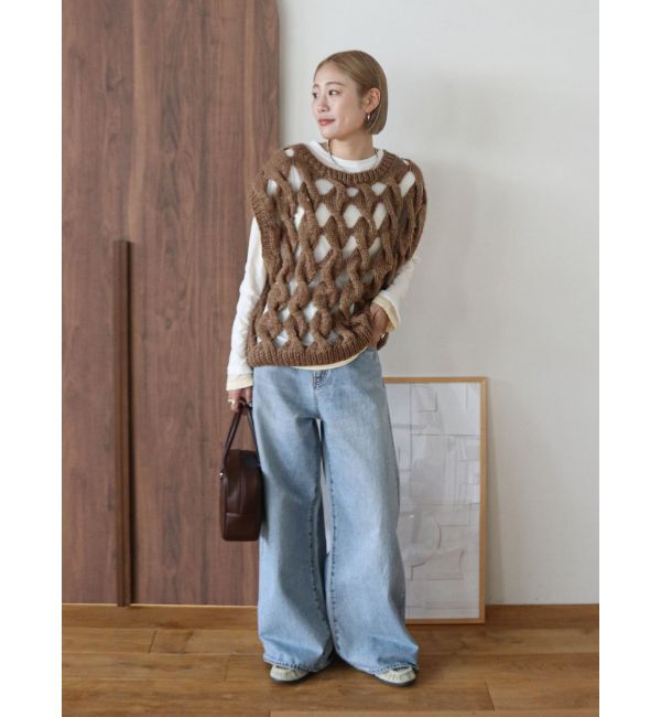 Ungrid「透かし編みデザインハンドニットベスト」|ニット・セーター|