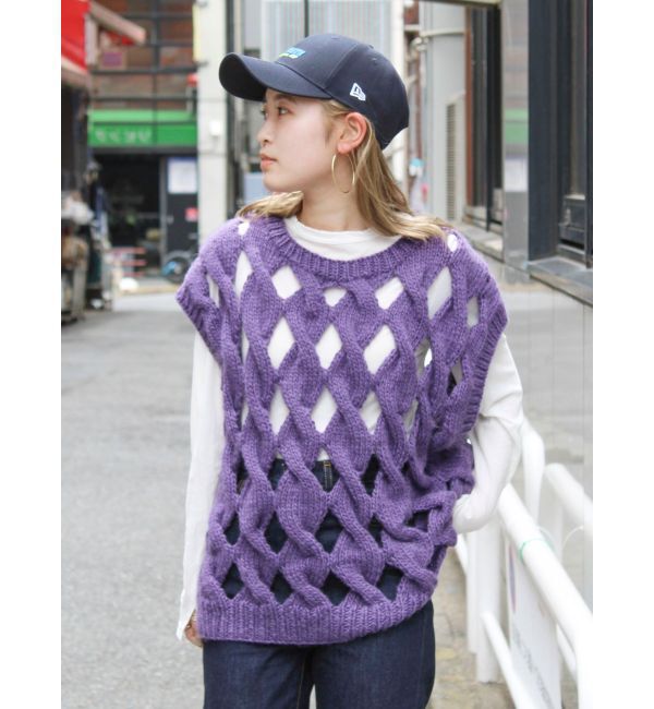 Ungrid「透かし編みデザインハンドニットベスト」|ニット・セーター|