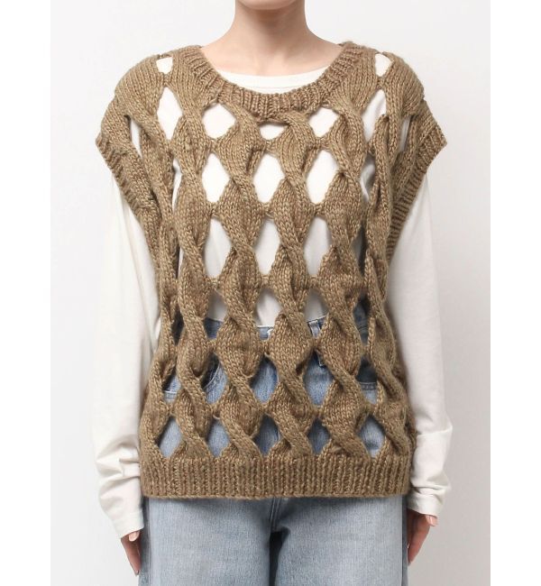 Ungrid「透かし編みデザインハンドニットベスト」|ニット・セーター|