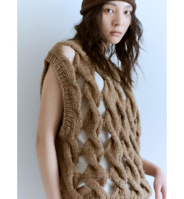 Ungrid「透かし編みデザインハンドニットベスト」|ニット・セーター|