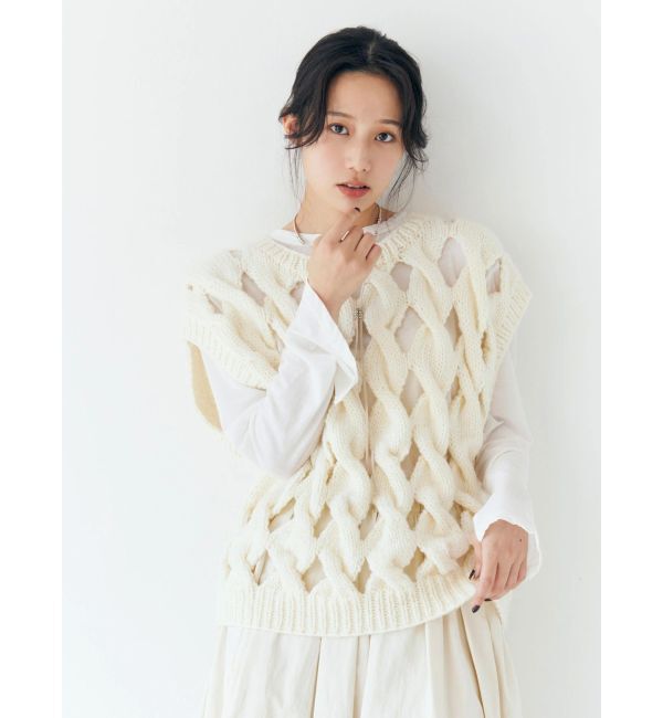 Ungrid「透かし編みデザインハンドニットベスト」|ニット・セーター|