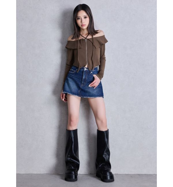 GYDA「フロントZIPクロスチョーカーショートトップス」|Tシャツ・カットソー|