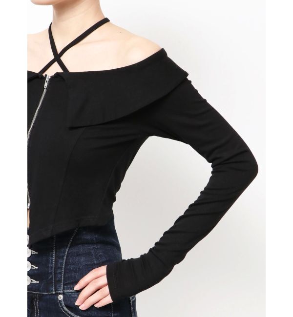 GYDA「フロントZIPクロスチョーカーショートトップス」|Tシャツ・カットソー|