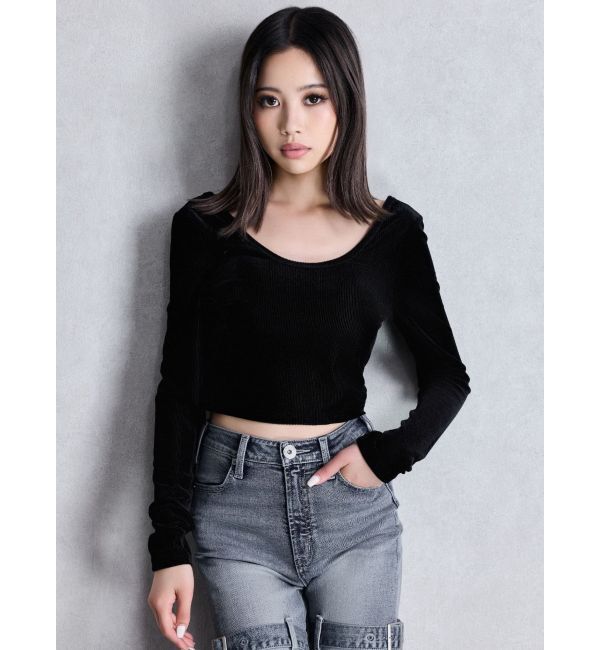 GYDA「VELOUR RIB BACK CROSS TOPS」|Tシャツ・カットソー|