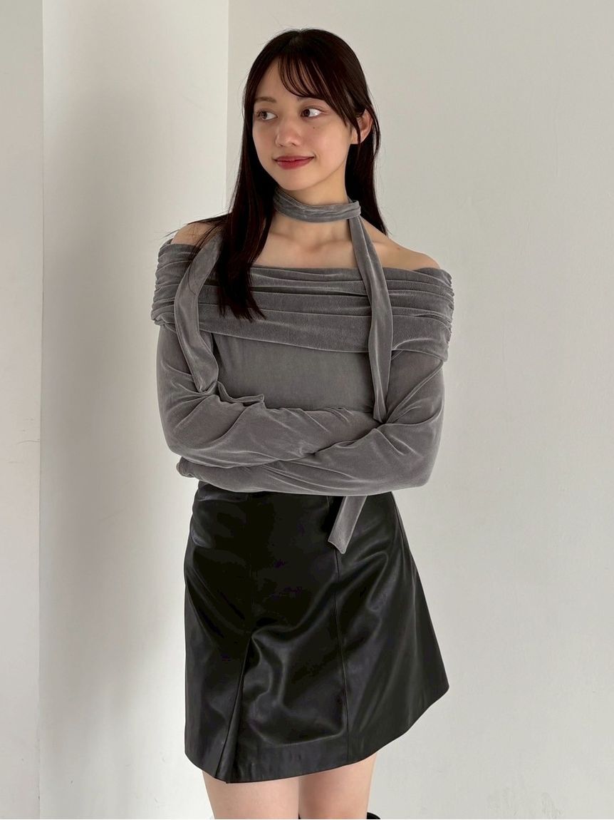 FRAY I.D「オフショルフロッキーチュールトップス」|Tシャツ・カットソー|