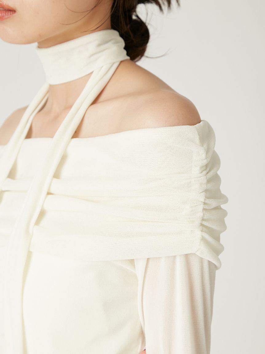 FRAY I.D「オフショルフロッキーチュールトップス」|Tシャツ・カットソー|