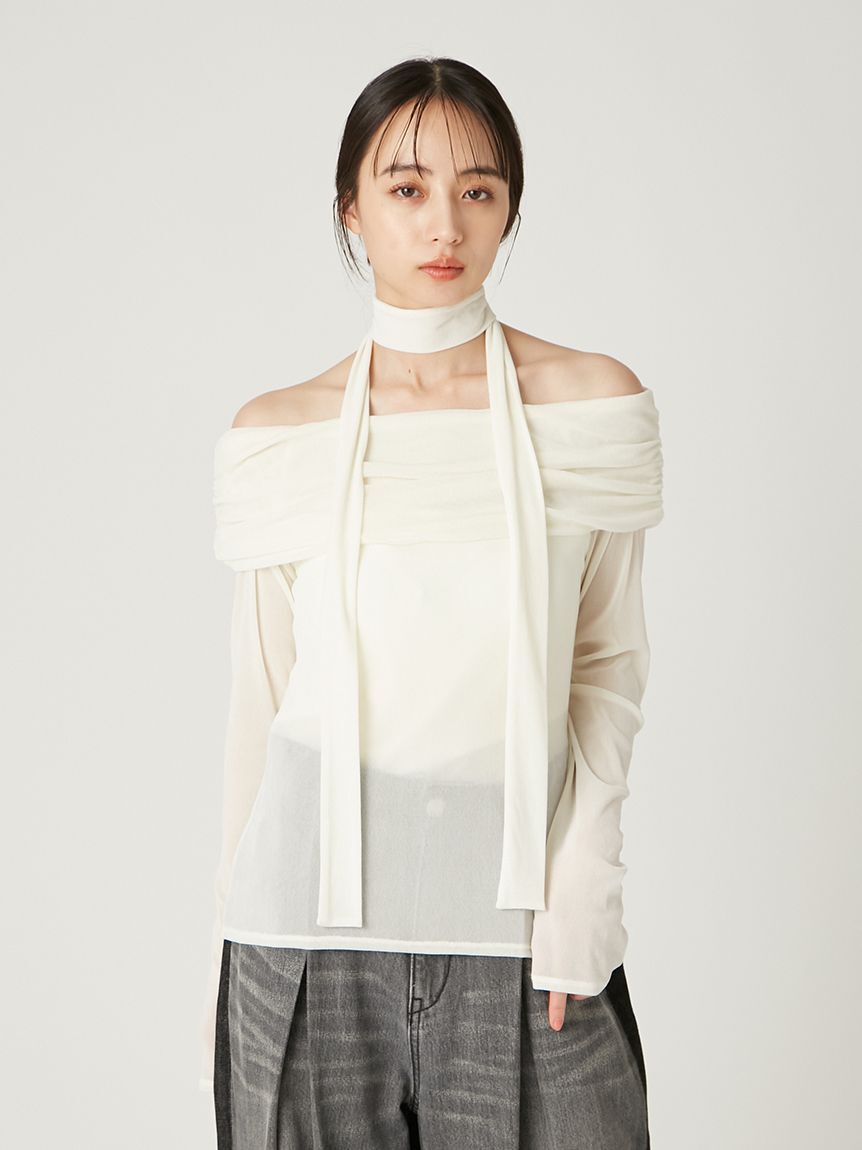 FRAY I.D「オフショルフロッキーチュールトップス」|Tシャツ・カットソー|