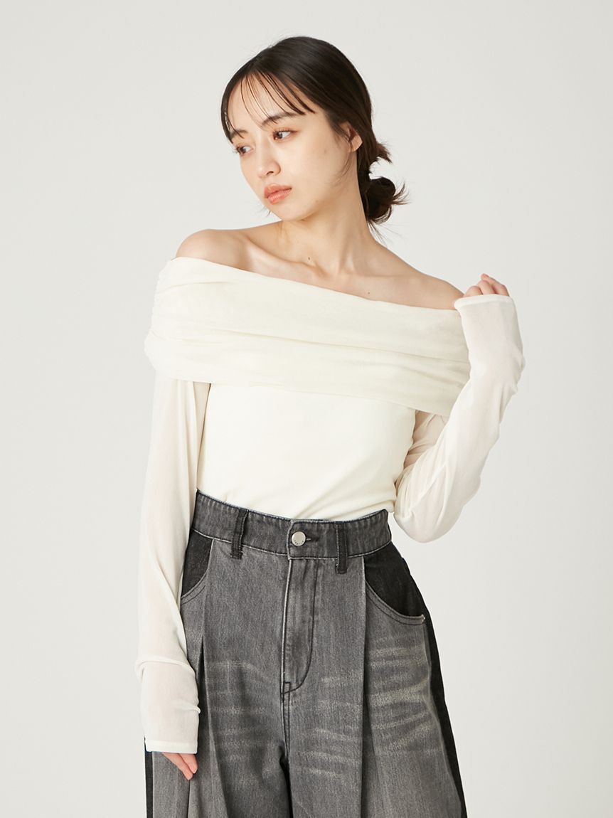 FRAY I.D「オフショルフロッキーチュールトップス」|Tシャツ・カットソー|