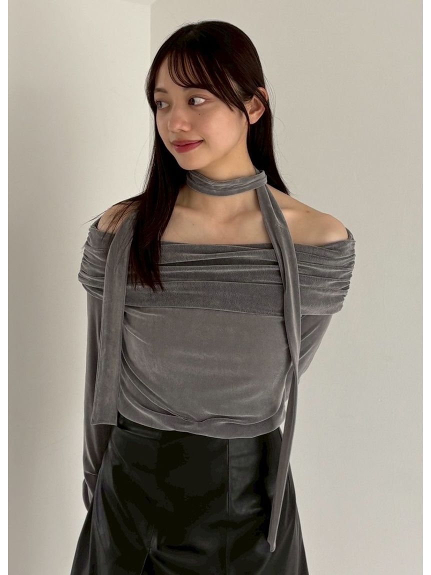 FRAY I.D「オフショルフロッキーチュールトップス」|Tシャツ・カットソー|GRY