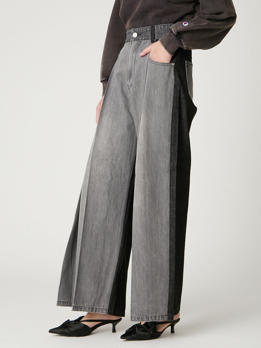 FRAY I.D「ボックスタックワイドデニムパンツ」|デニム|