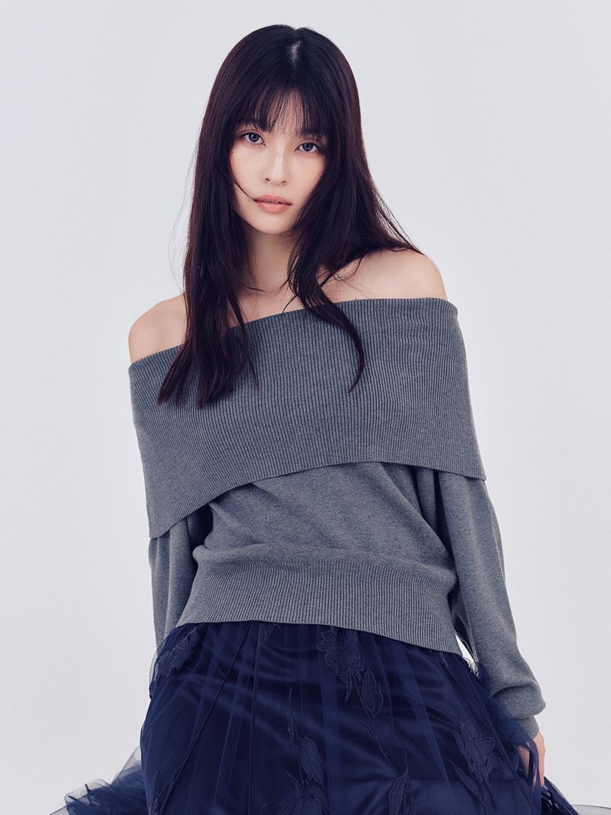 FRAY I.D「ワイドカラーオフショルダープルオーバー」|ニット・セーター|GRY