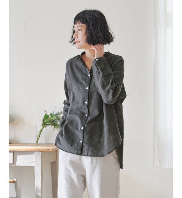 Lbc with Life「リネンコットンバンドカラーシャツ」|シャツ・ブラウス|チャコール