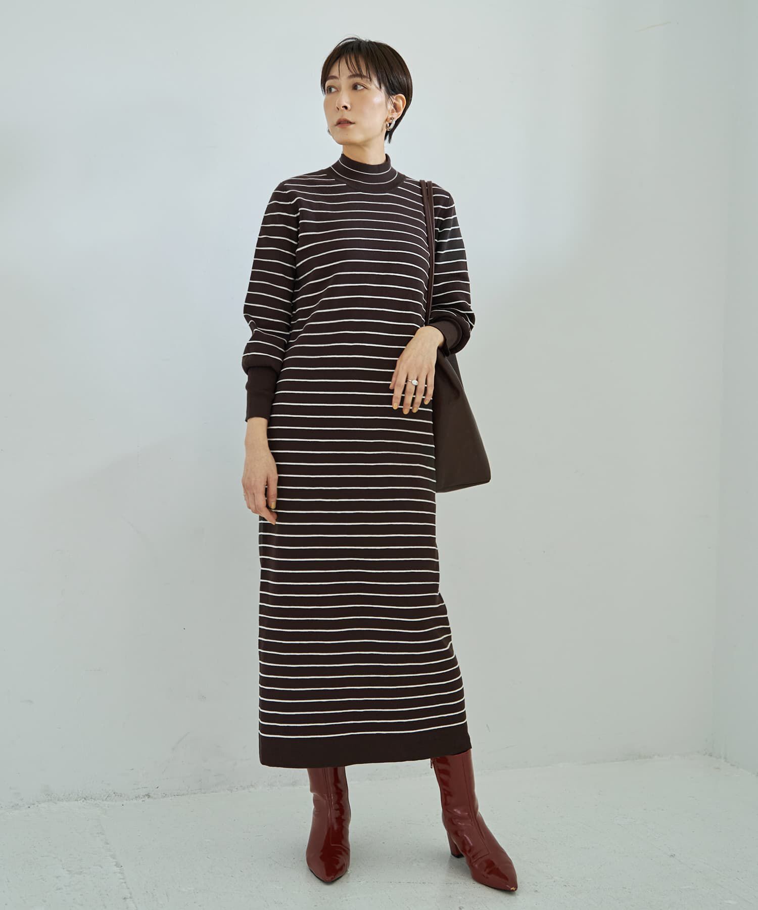 STYLE DELI「立体ボーダーニットワンピース」|ワンピース|コーヒーミックス