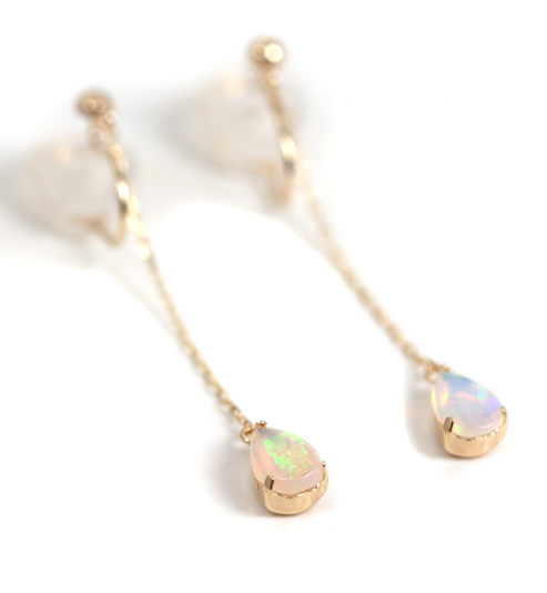  「オパール チェーン イヤリング | K10YG」|イヤリング|