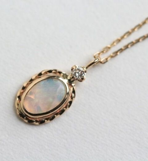  「ダイヤモンド / オパール ネックレス | K10YG」|ネックレス|