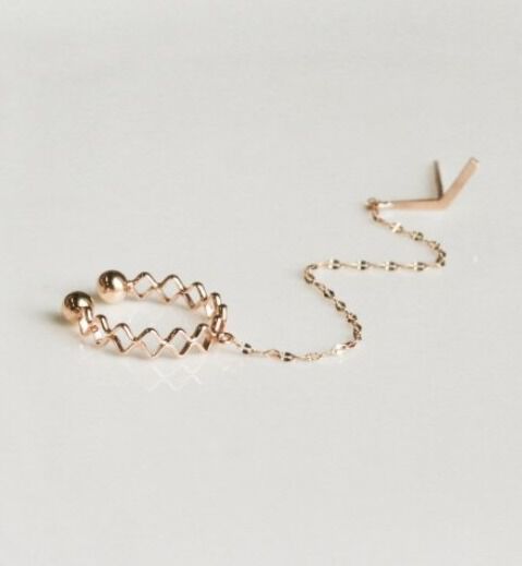  「K10YG チェーン ピアス イヤーカフ(片耳用)」|イヤーカフ|