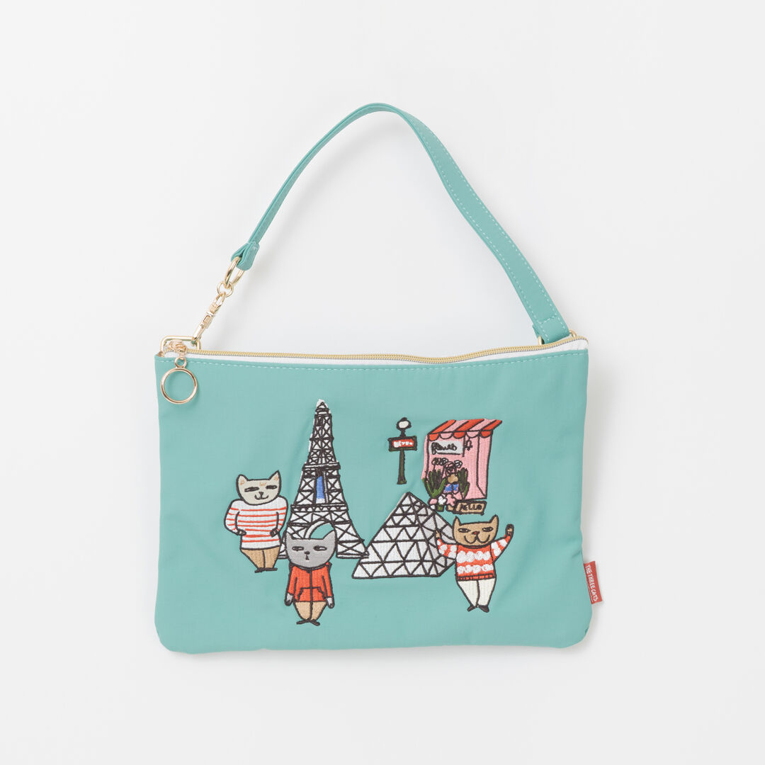  「THE THREE CATS 刺繍フラットポーチ」|ポーチ|