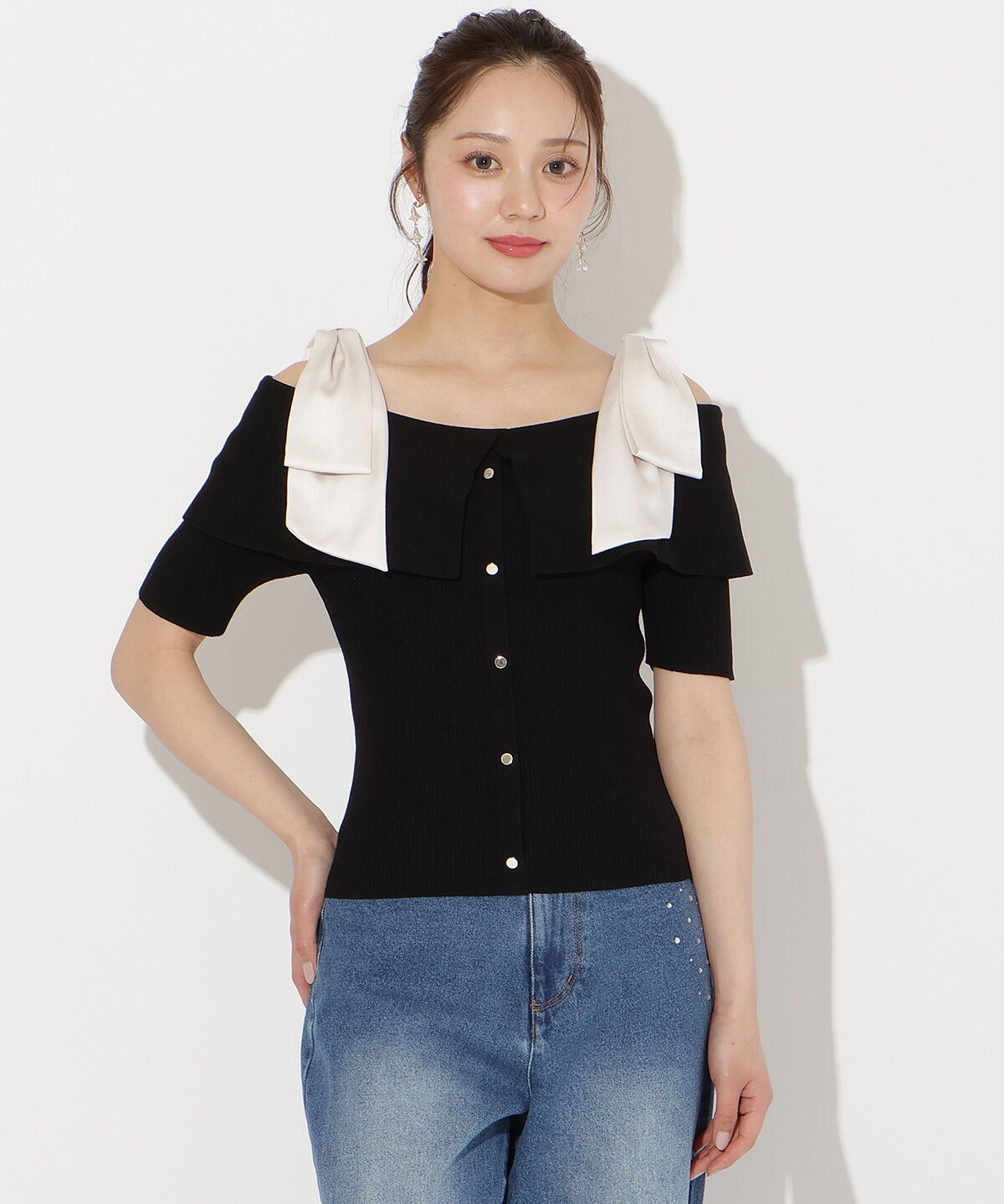 WILLSELECTION「リボンオフショルハーフスリーブニット」|ニット・セーター|