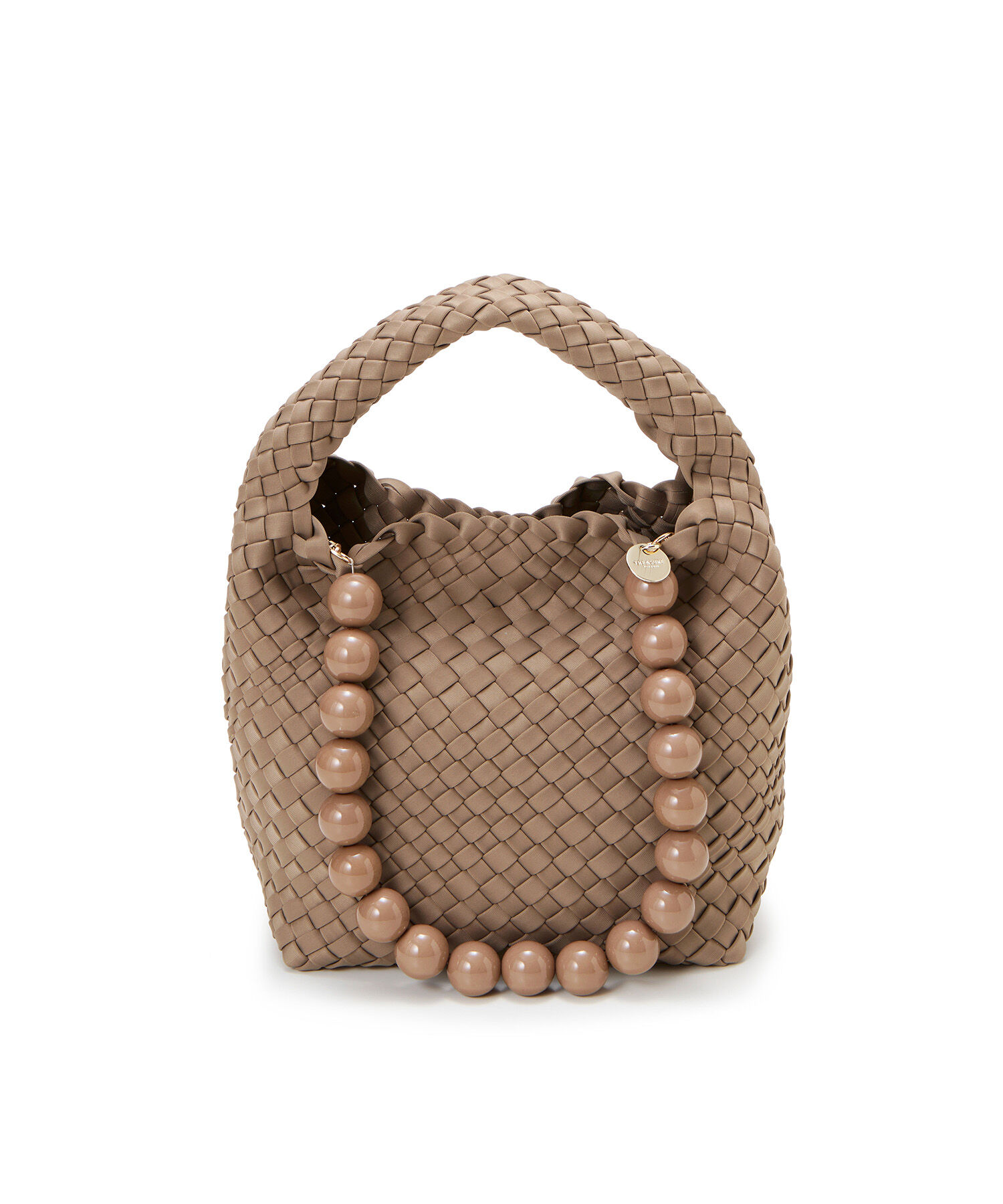 TOPKAPI TREASURE「【TREASURE TOPKAPI】ネオプレン イントレチャート ボールビーズ付き ショルダー ワンハンドル バッグ」|トートバッグ|グレージュ