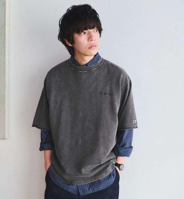 UNITED ARROWS green label relaxing「【別注】＜Champion＞フェード クルーネック 半袖 スウェット」|Tシャツ・カットソー|BLACK