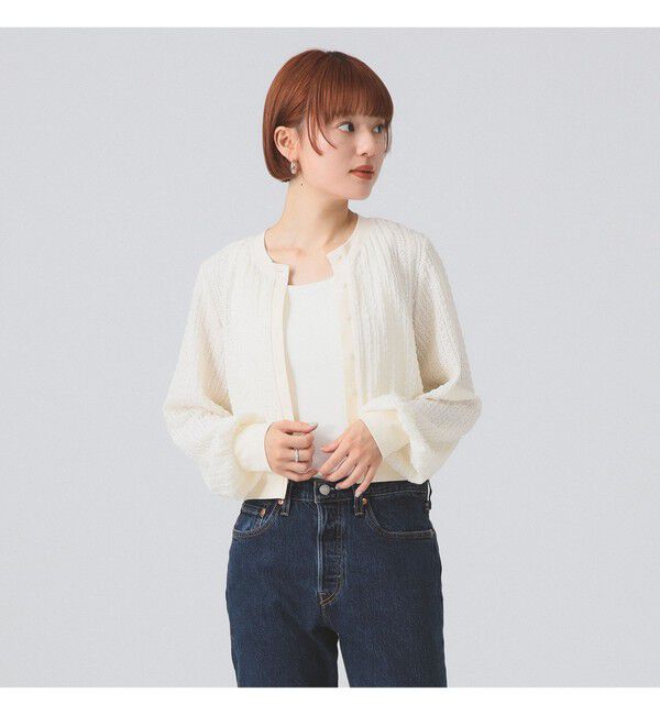 Ray BEAMS 「レース ジャカード クルーネック カーディガン」|Tシャツ・カットソー|OFF_WHITE