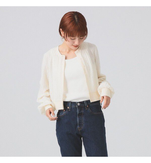 Ray BEAMS 「レース ジャカード クルーネック カーディガン」|Tシャツ・カットソー|