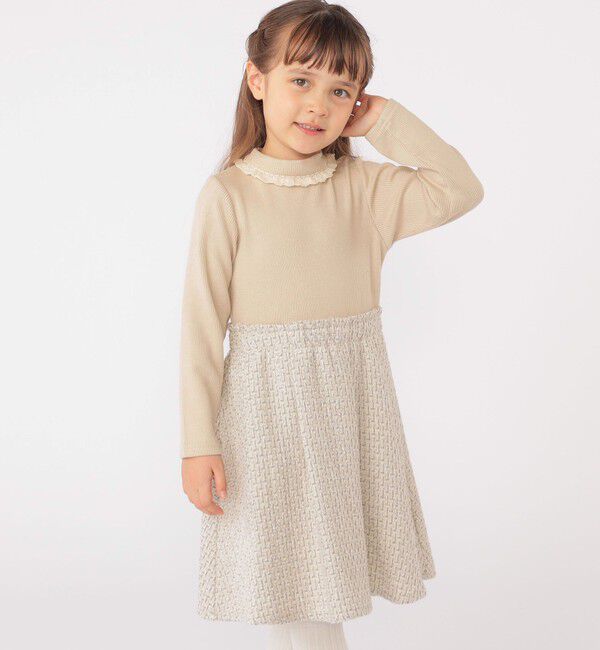 SHIPS KIDS「SHIPS KIDS:100～130cm / リブ&times;ファンシー ツイード ワンピース」|ワンピース|ベージュ