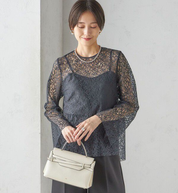 SHIPS for women「〈手洗い可能〉クルーネック レース ブラウス」|シャツ・ブラウス|