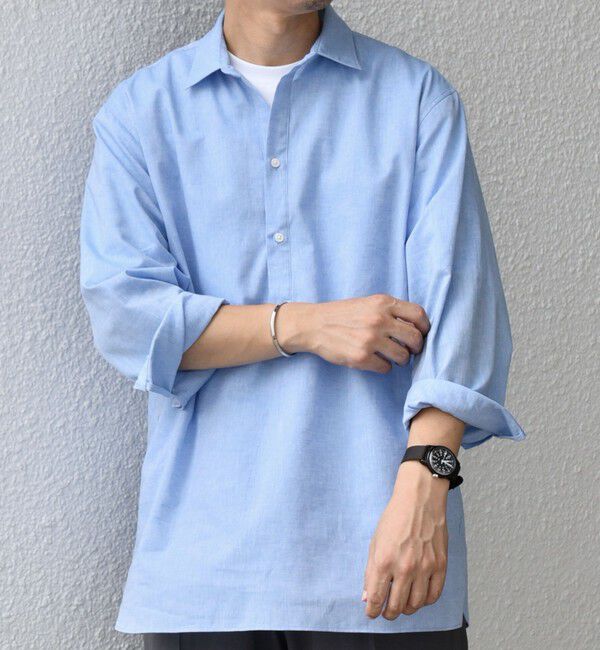 SHIPS any「SHIPS any: コットン/リネン 7分袖 スキッパー プルオーバー シャツ◇◇」|シャツ・ブラウス|ライトブルー