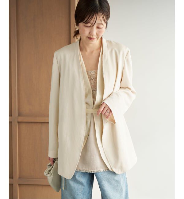 Plage「《予約》Light nocollar ジャケット」|ノーカラージャケット|ナチュラル
