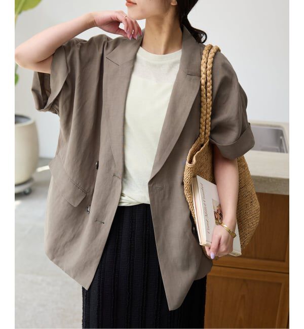 SLOBE IENA「《セットアップ対応可/予約》リネン混ハーフスリーブジャケット」|その他|