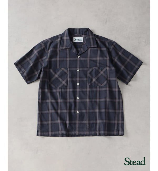 J.S.Homestead「《予約》Stead / コットン ツイル オンブレ 半袖 チェック シャツ」|シャツ・ブラウス|ネイビー