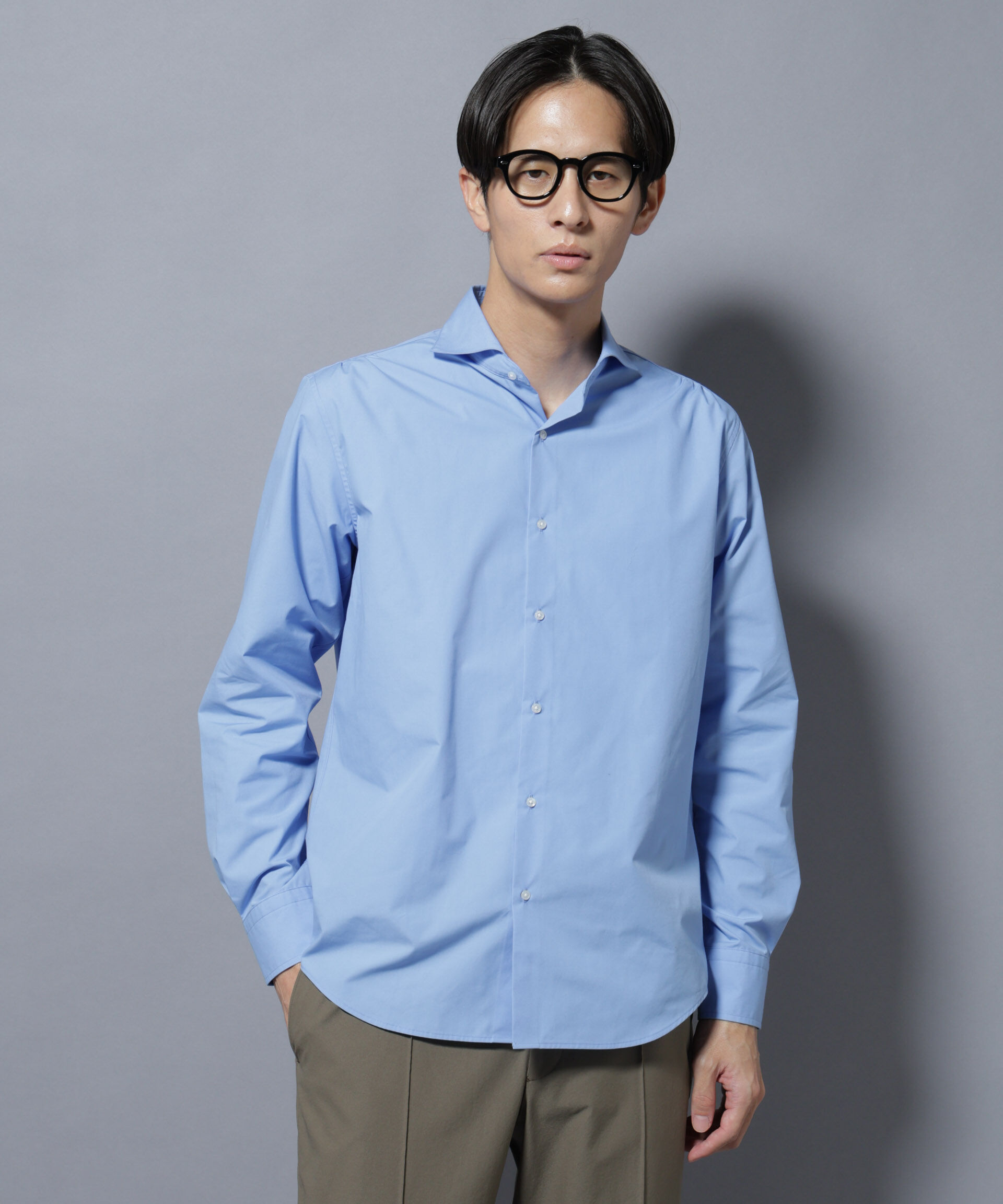 nano･universe「「N shirt」Anti Soaked(R)汗染み防止ホリゾンタルカラーシャツ長袖」|シャツ・ブラウス|L.ブルー1