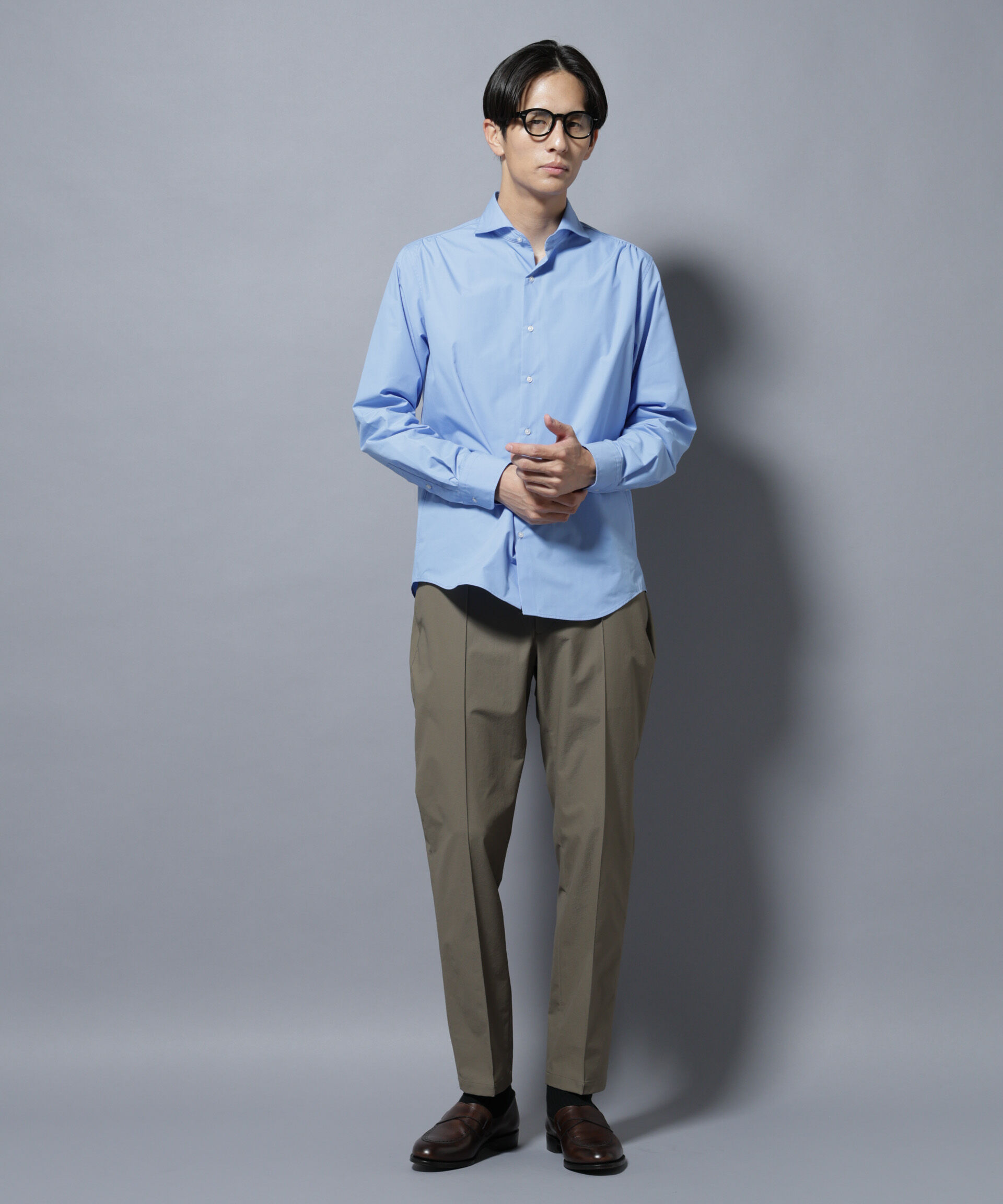 nano･universe「「N shirt」Anti Soaked(R)汗染み防止ホリゾンタルカラーシャツ長袖」|シャツ・ブラウス|