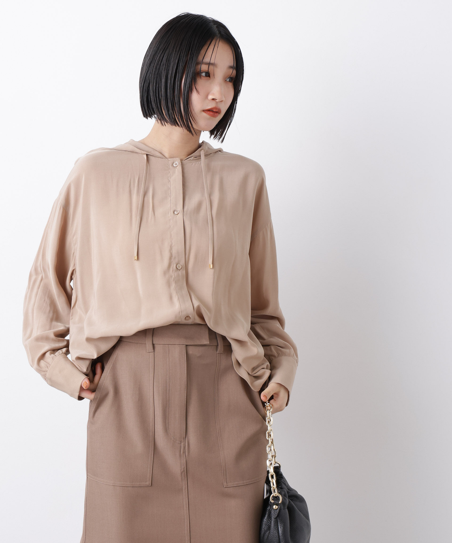 nano･universe「フーディーシャツ」|シャツ・ブラウス|ベージュ