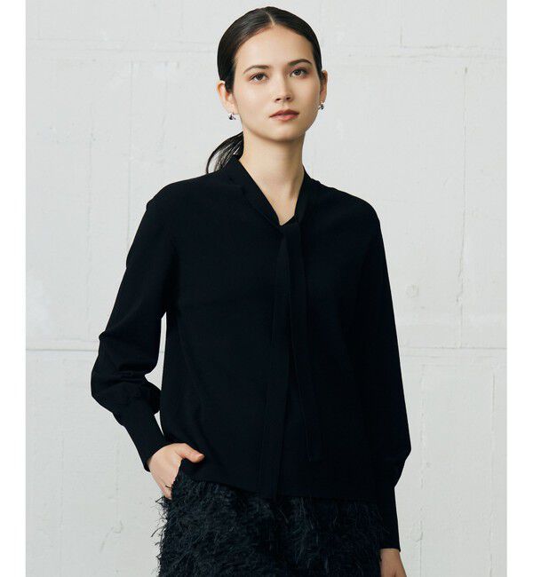 自由区「レーヨンストレッチブラウスライク ニット」|ニット・セーター|ブラック