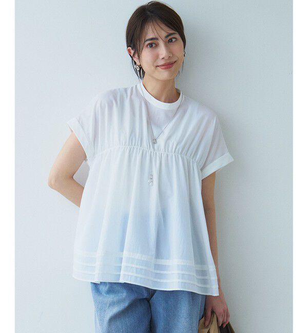 23区「【撥水加工/洗える】シアーナイロンツイル ギャザー ブラウス」|シャツ・ブラウス|ホワイト系