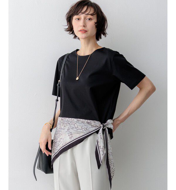 23区「スカーフコンビジャージー ウエストデザイン カットソー」|Tシャツ・カットソー|ブラック&times;オフ