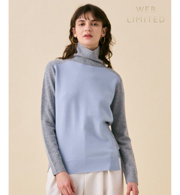 BEIGE,「【WEB限定・洗える】ROGAN / バイカラーウールハイネックニット」|ニット・セーター|Sax x L Gray