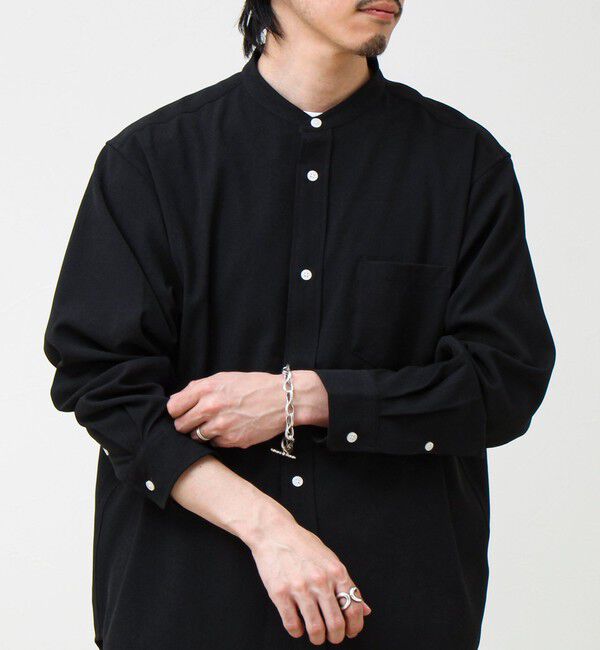 GLOSTER「【きれい見えラク素材】crunchyバンドカラーシャツ」|シャツ・ブラウス|